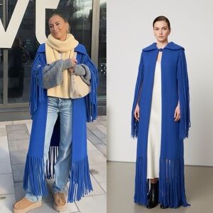 KHAITE Fringe Olwen Longline Knit Sleeveless Sweater Cardigan Blue O/S